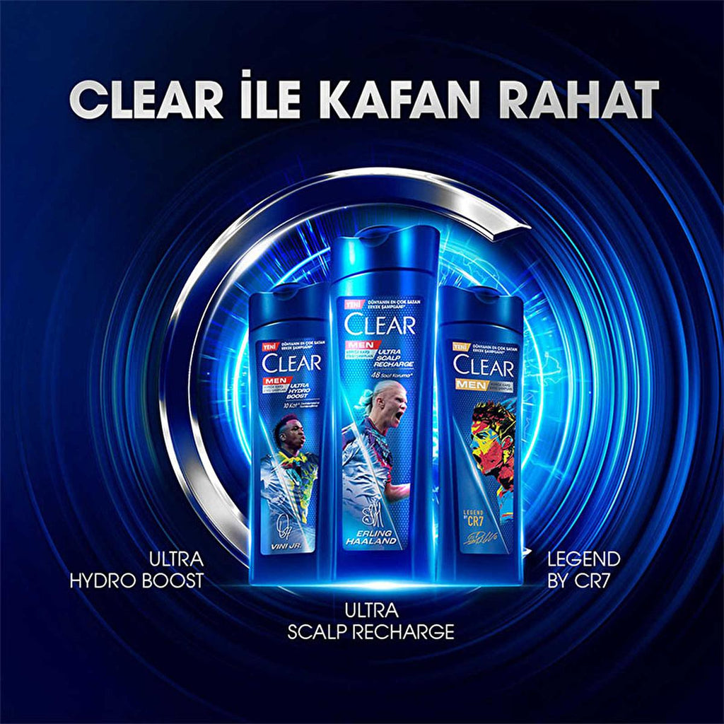 Clear Men Vin’cius Jœnior Anti-Dandruff Shampoo: Ultra Hydro Boost for Men - 10x Deeply Moisturizing, Eucalyptus & Cedarwood, Fight Dry Scalp & Flakes