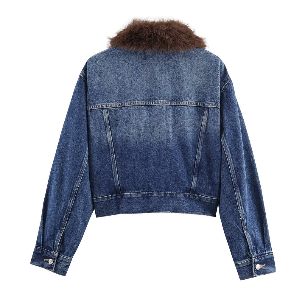 Shorts flip synthetic fur denim jacket