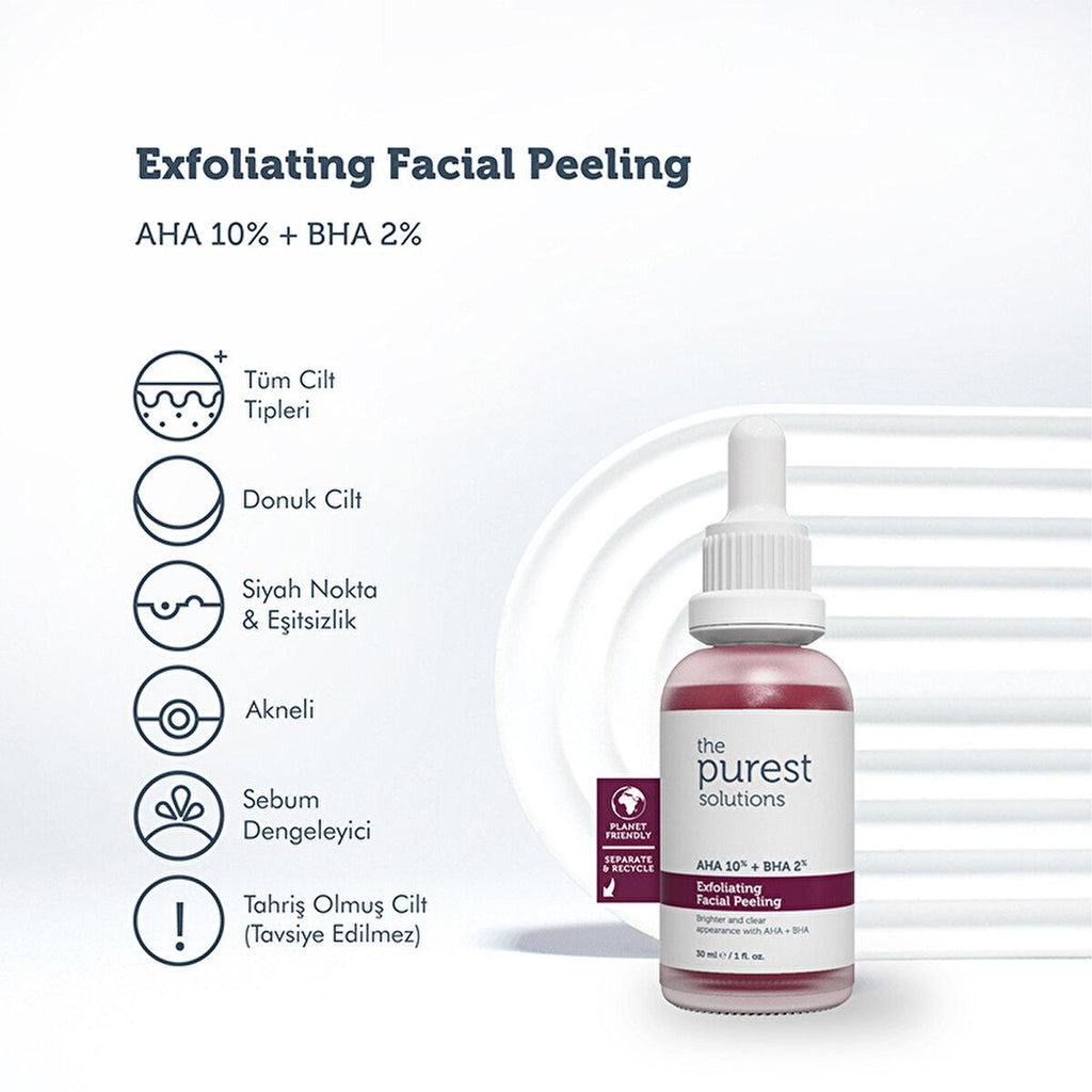 The Purest Solutions Exfoliating Face Serum with AHA 10% + BHA 2% - Improves Skin Tone & Reduces Acne Scars - 1.01 fl oz