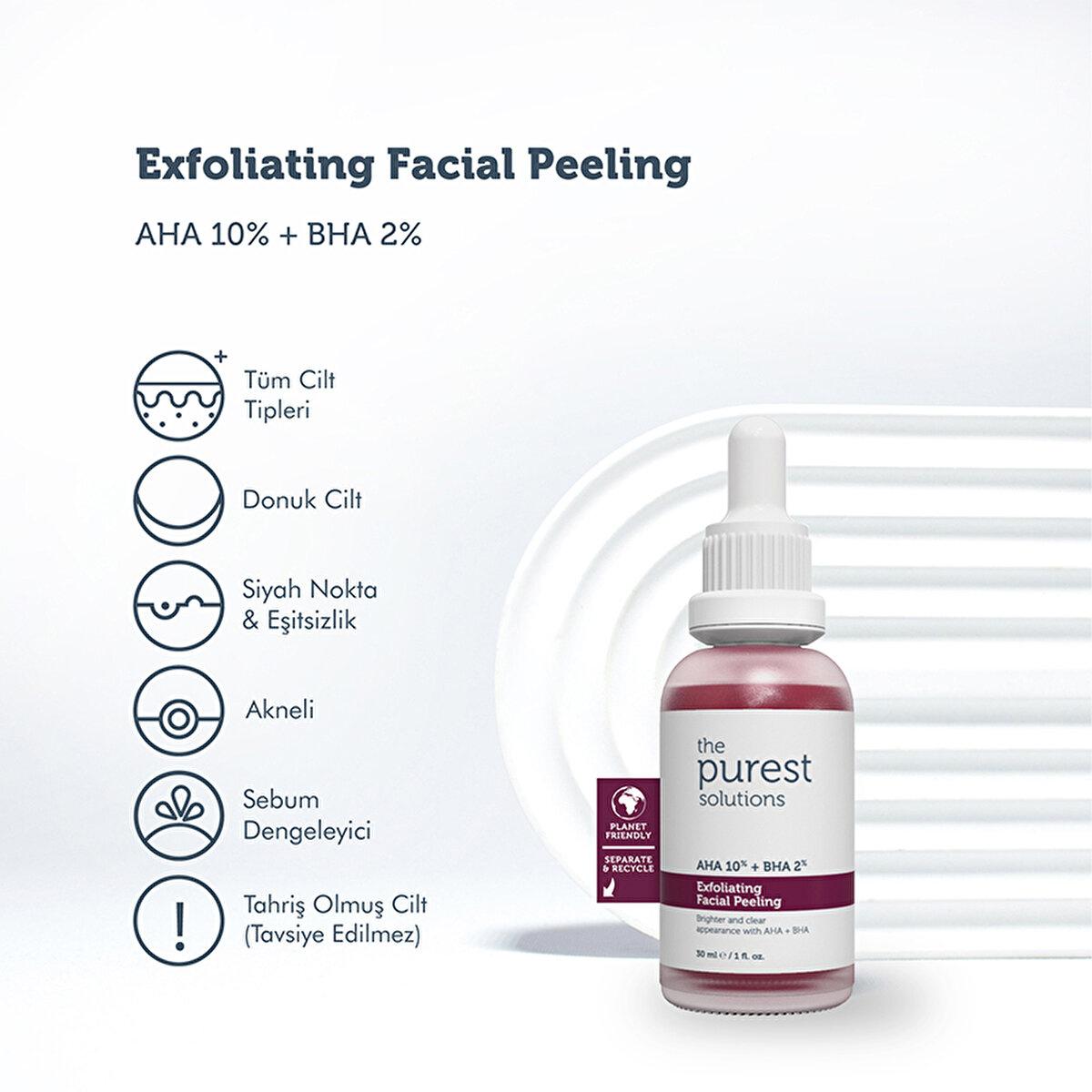 The Purest Solutions Exfoliating Face Serum with AHA 10% + BHA 2% - Improves Skin Tone & Reduces Acne Scars - 1.01 fl oz