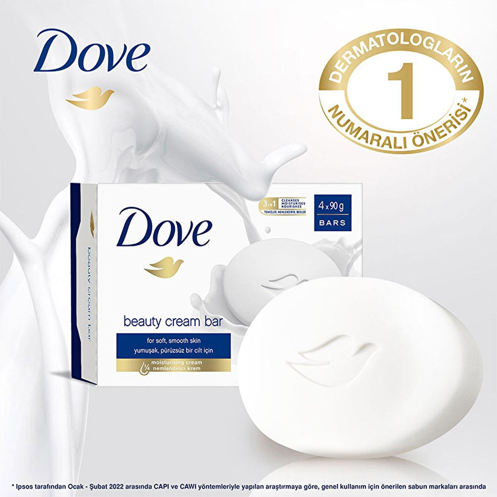 Dove Moisturizing Beauty Cream Bar Soap - Sulfate-Free, Gentle Cleanser for Sensitive Skin, 4 x 90g