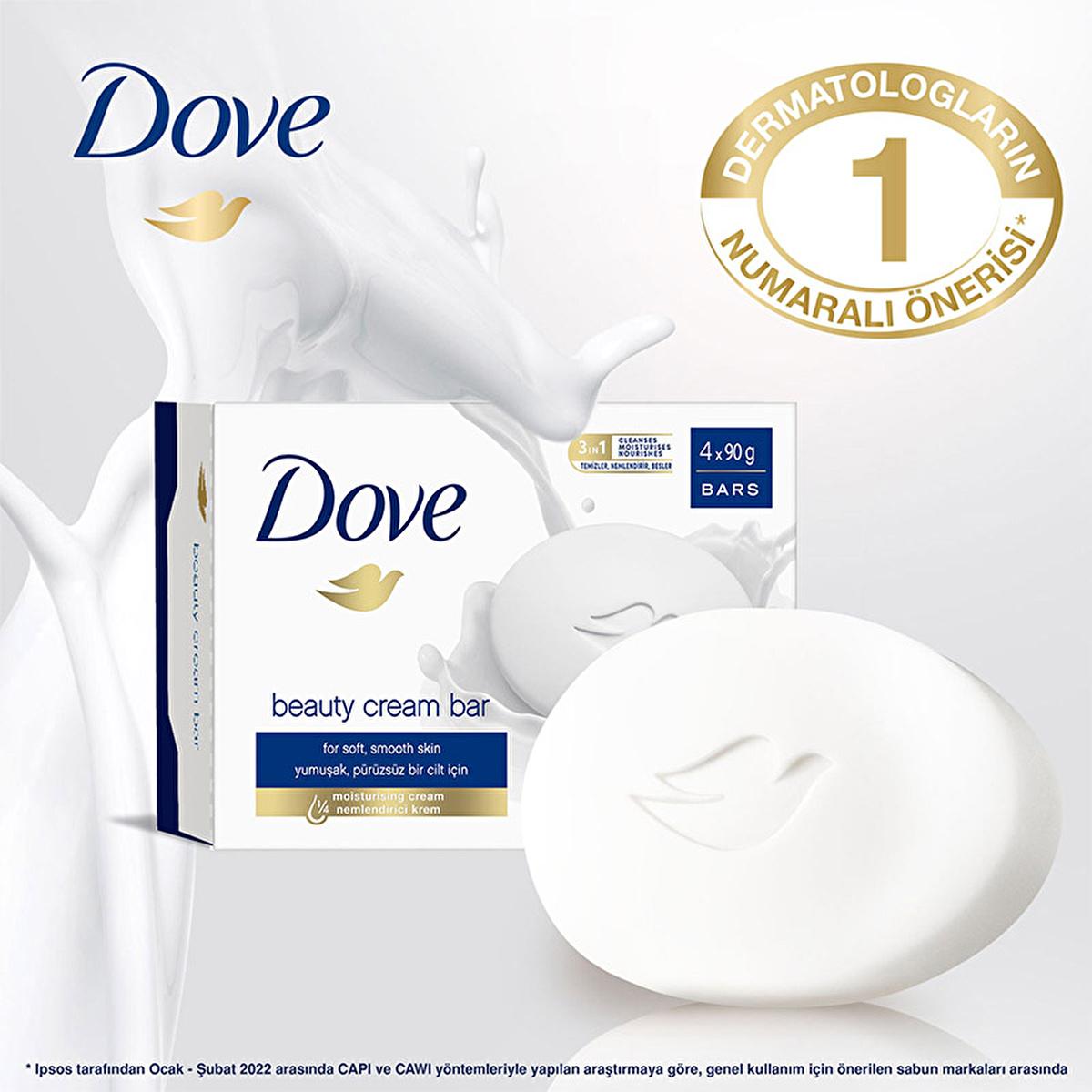 Dove Moisturizing Beauty Cream Bar Soap - Sulfate-Free, Gentle Cleanser for Sensitive Skin, 4 x 90g