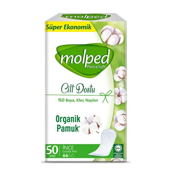 Molped Pure & Soft Daily Panty Liners - Natural Cotton, Hypoallergenic, pH Balanced, Breathable - 50 Count