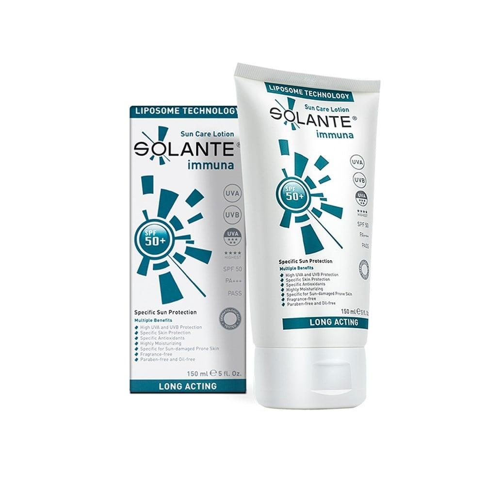 Solante Immuna Sunscreen for Sensitive Skin - High SPF 50+ Anti-Aging Sun Protection - Water-Resistant, Fragrance-Free, 5.07 fl oz
