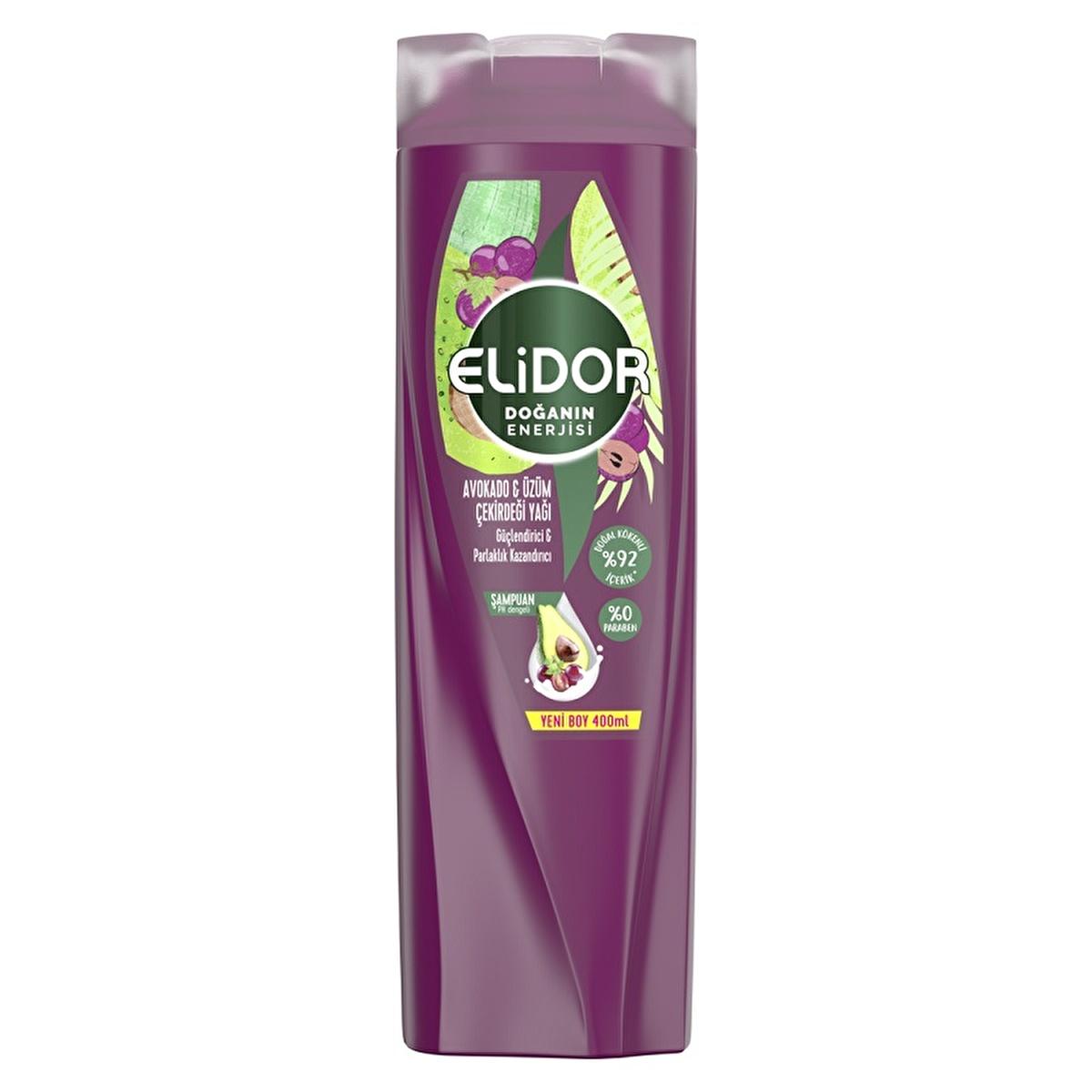 Elidor Avocado & Grape Seed Oil Shampoo: Natural Shine & Strengthening - Paraben-Free, For Dry & Dull Hair
