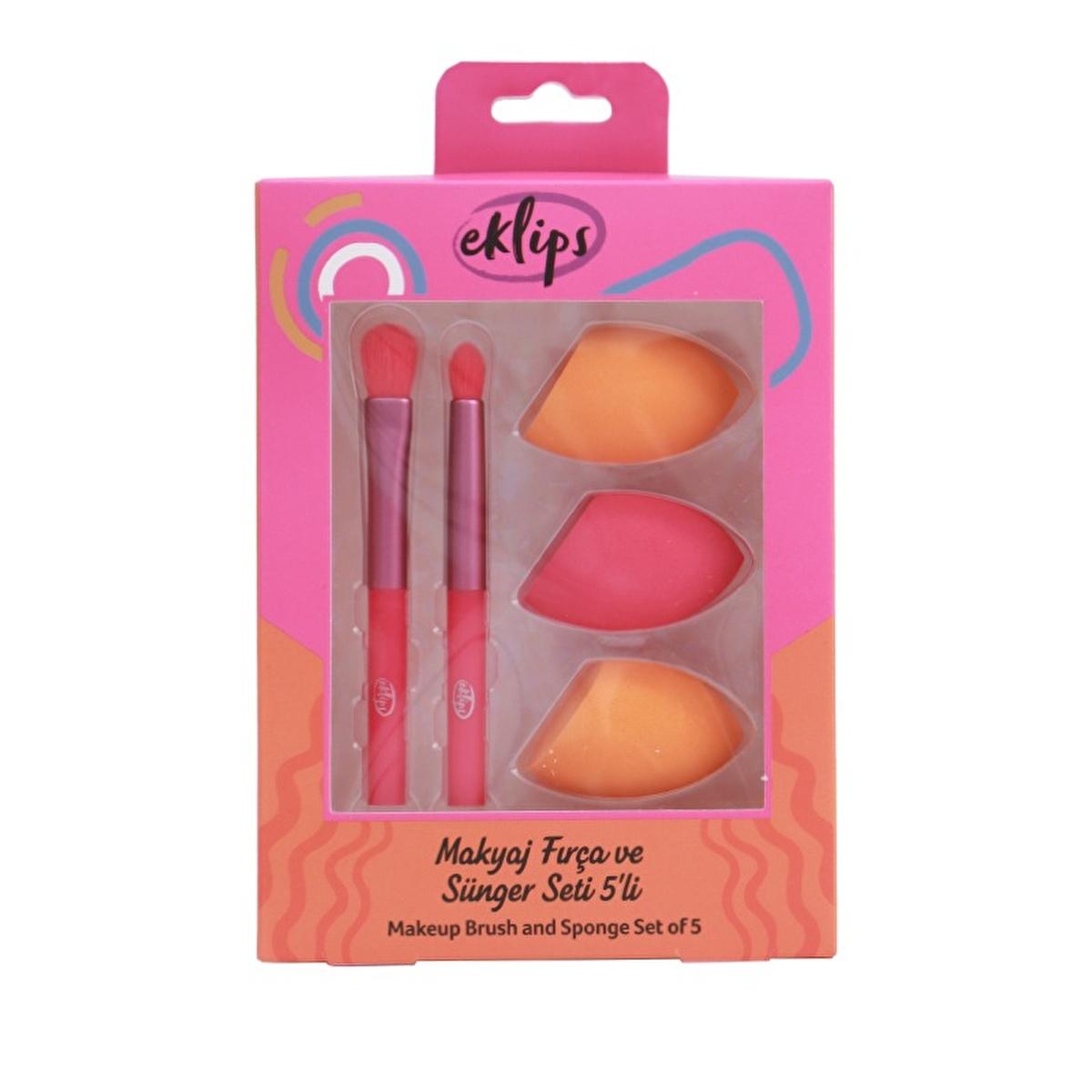 Eklips Makeup Brush and Sponge Set 5-Piece - Professional Makeup Tools for Foundation, Blush, Eyeshadow Application