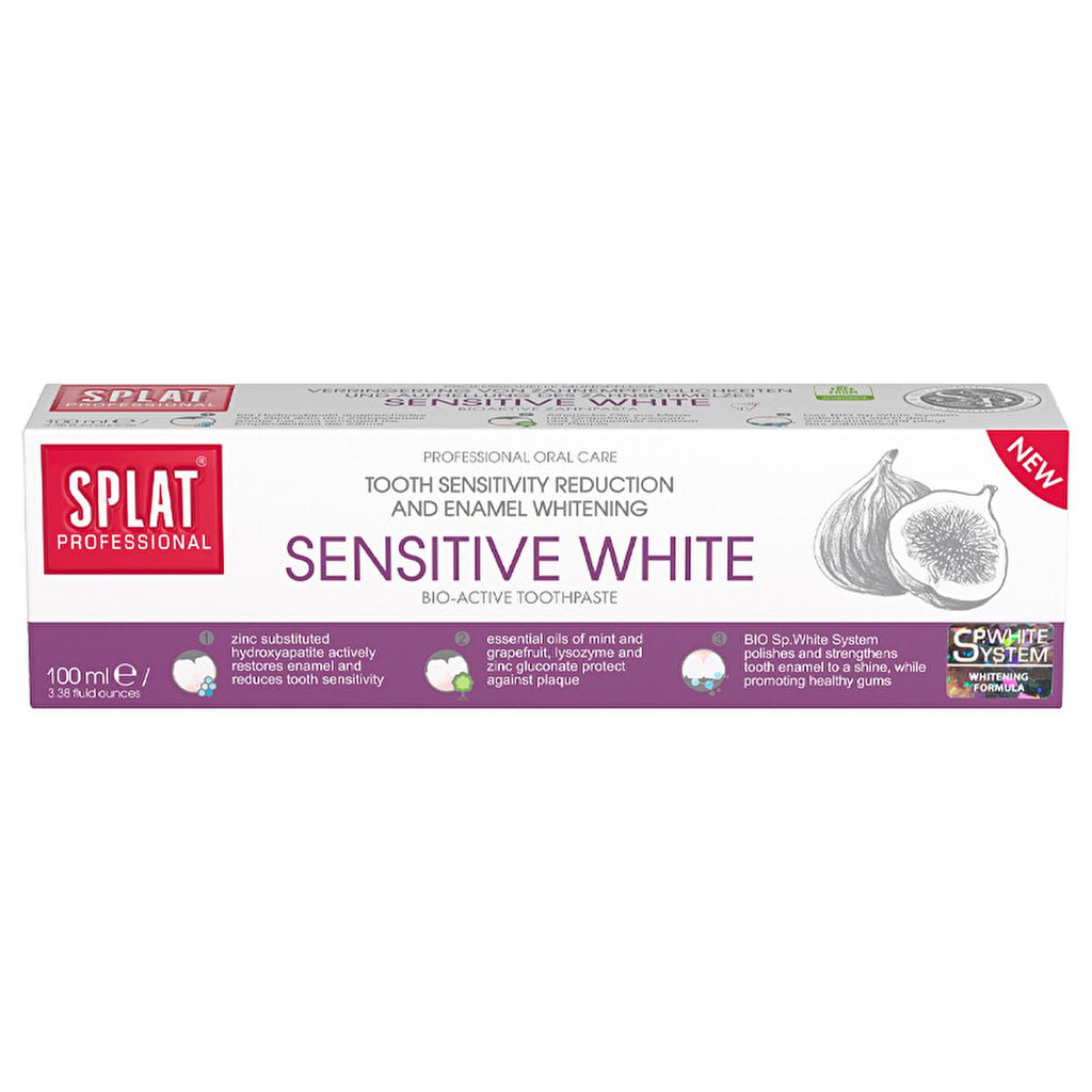 Splat Professional Sensitive White Toothpaste for Sensitive Teeth - Natural Whitening, Strengthens Enamel, SLES Free - 3.38 fl oz