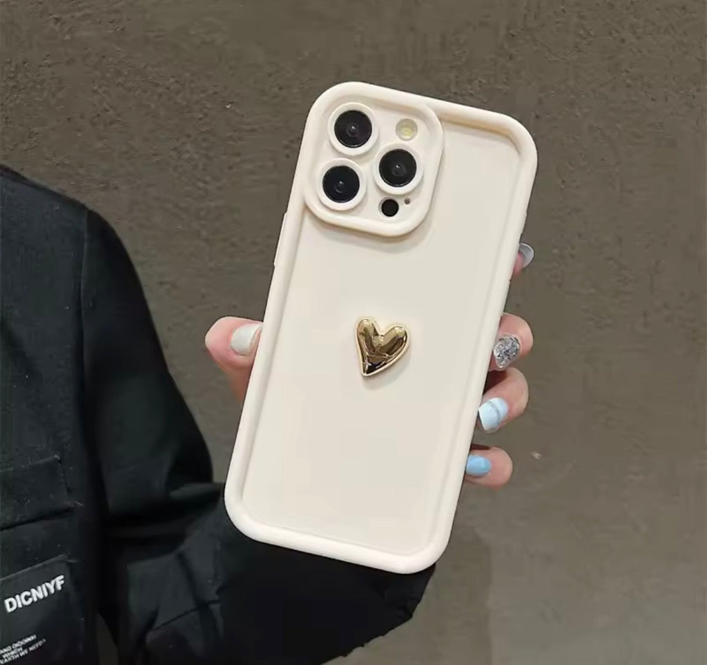 3D Gold Love Heart Case For iPhone 16 15 14 13 12 11 Pro Max X XS XR 7 8 Plus Silicone Candy DIY Cover