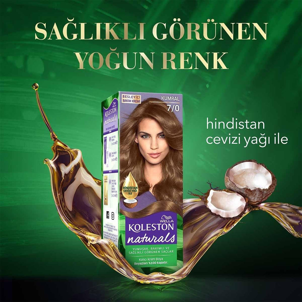 Wella Koleston Naturals 7/0 Kumral Hair Dye: Long-Lasting Natural Blonde Hair Color & Gray Coverage with Coconut Oil