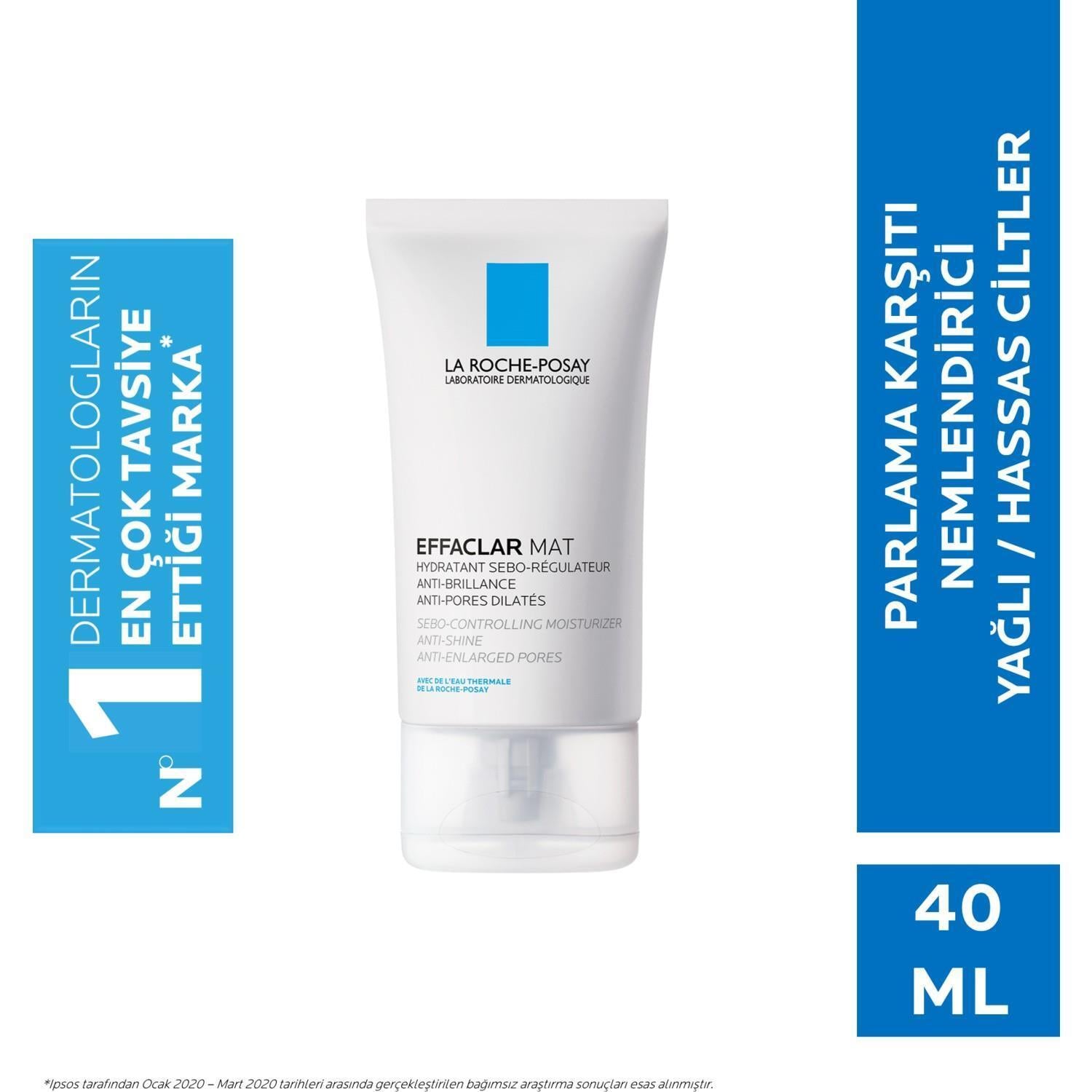 La Roche Posay Effaclar Mat Anti-Shine Moisturizer for Oily Skin - Mattifying, Hydrating, Minimizes Pores - 40ml