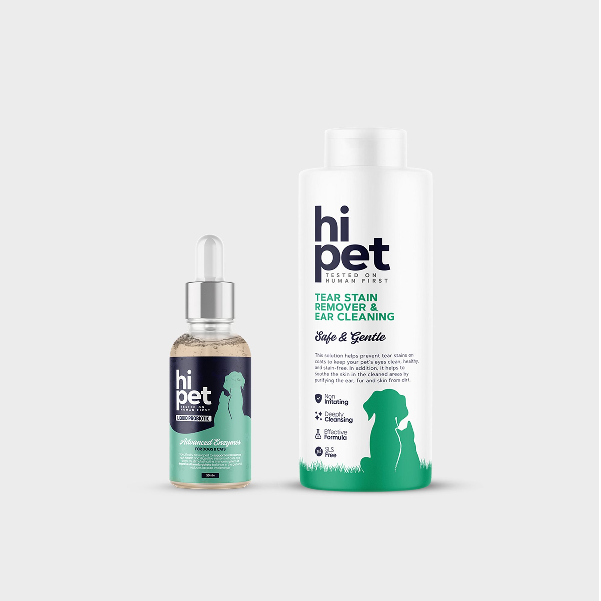HiPet Eye & Ear Health Set, Tear Stain & Ear Cleaning Solution + Liquid Probiotic, 2-Piece Bundle