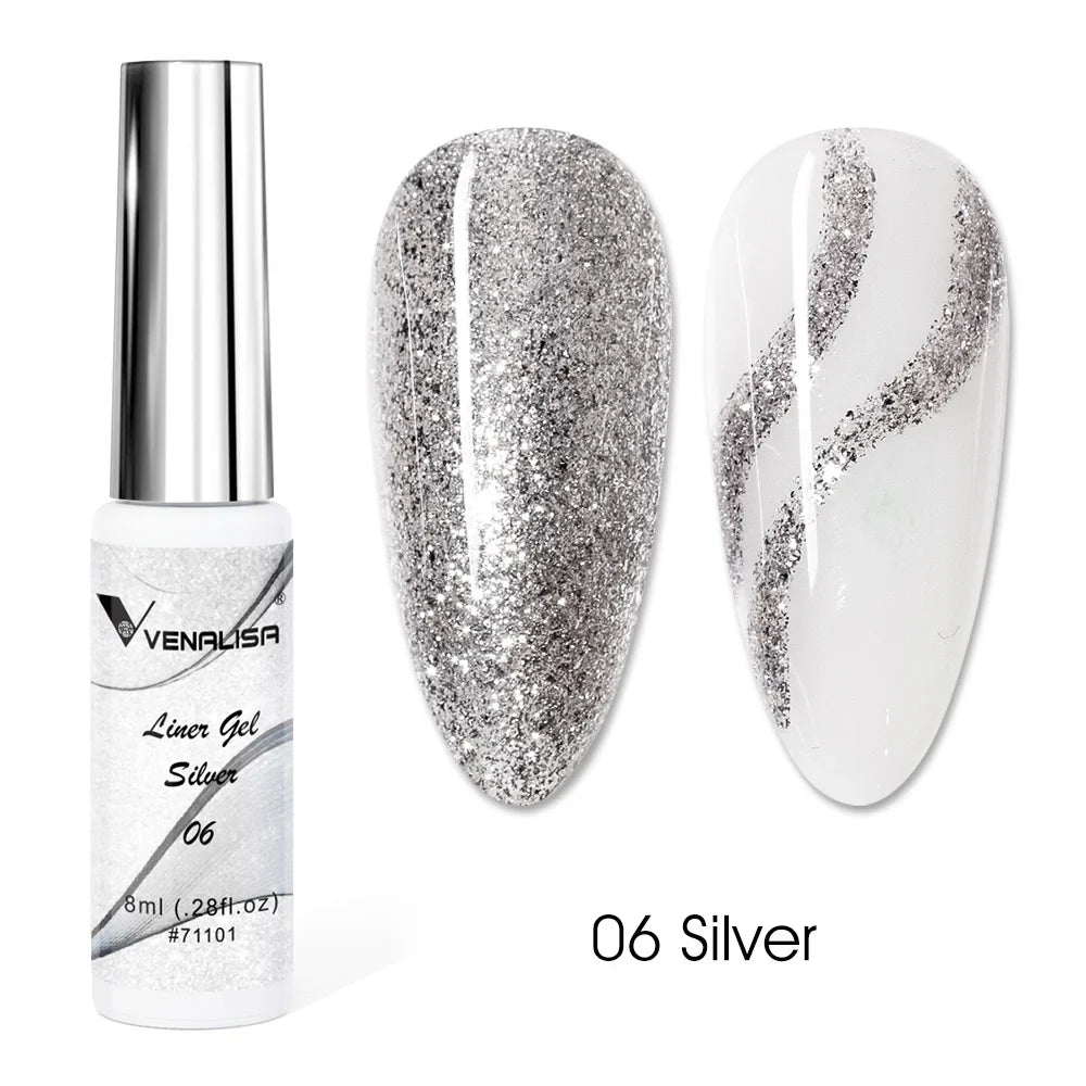 Venalisa Liner Gel 8ml French Nail Gel Polish UV LED Painting Gel Nail Art Design Gorgeous Glitter Color DIY Drawing Polish