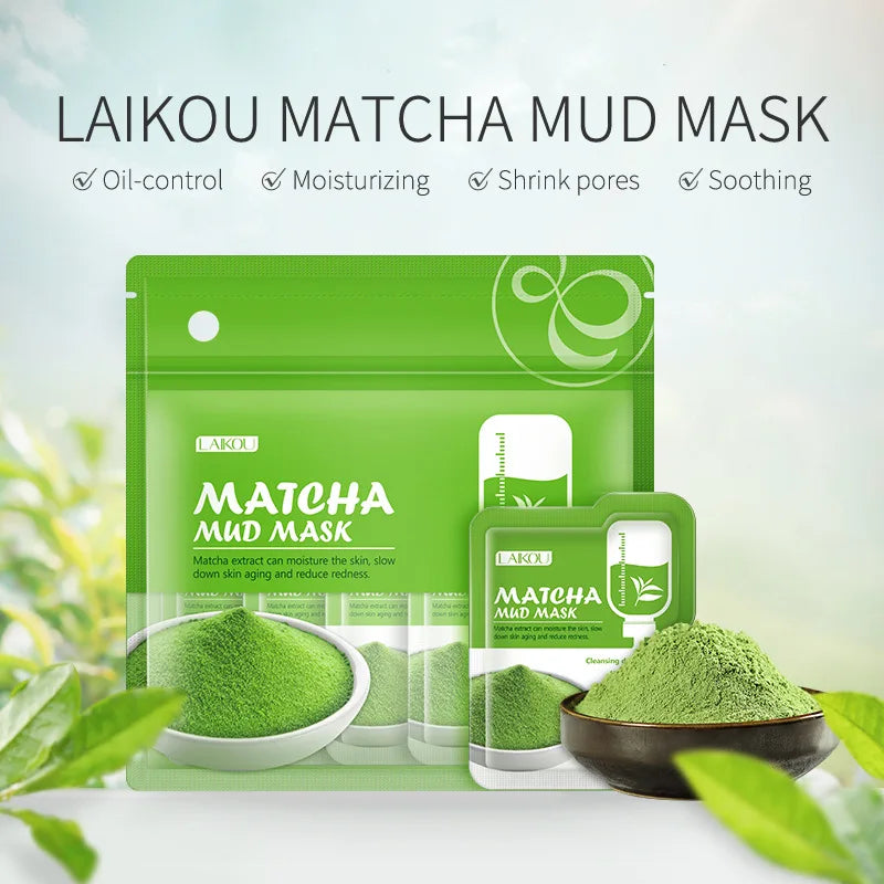 LAIKOU 7pcs Matcha Green Clay Mud Face Mask  Night Facial Packs dark circle Moisturize Mask for facecare