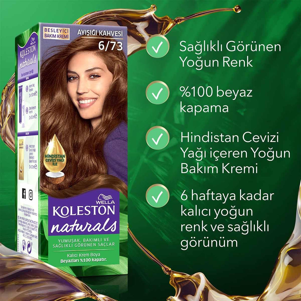 Wella Koleston Naturals Permanent Hair Dye with Coconut Oil - 6/73 Ayışığı Kahvesi