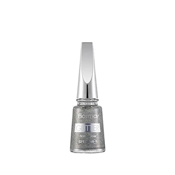 Flormar Glitter Nail Enamel Holographic Silver - Long-Lasting Glitter Nail Polish for Nail Art Designs