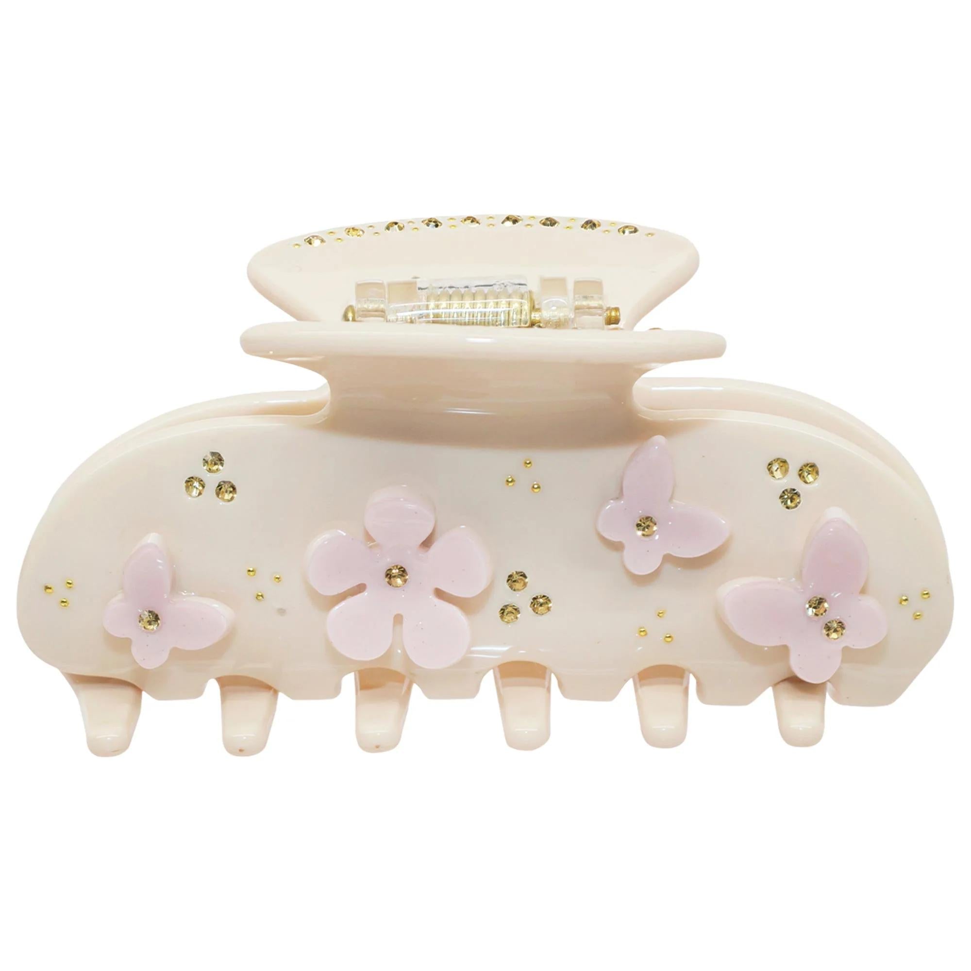 Emi Jay Sweetheart Pink Floral Hair Claw Clip - Secure Grip, Stylish & Biodegradable Accessory for All Hair Types