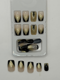 Midnight Luxe Press-On Nails – Black & Gold Glitter Elegance