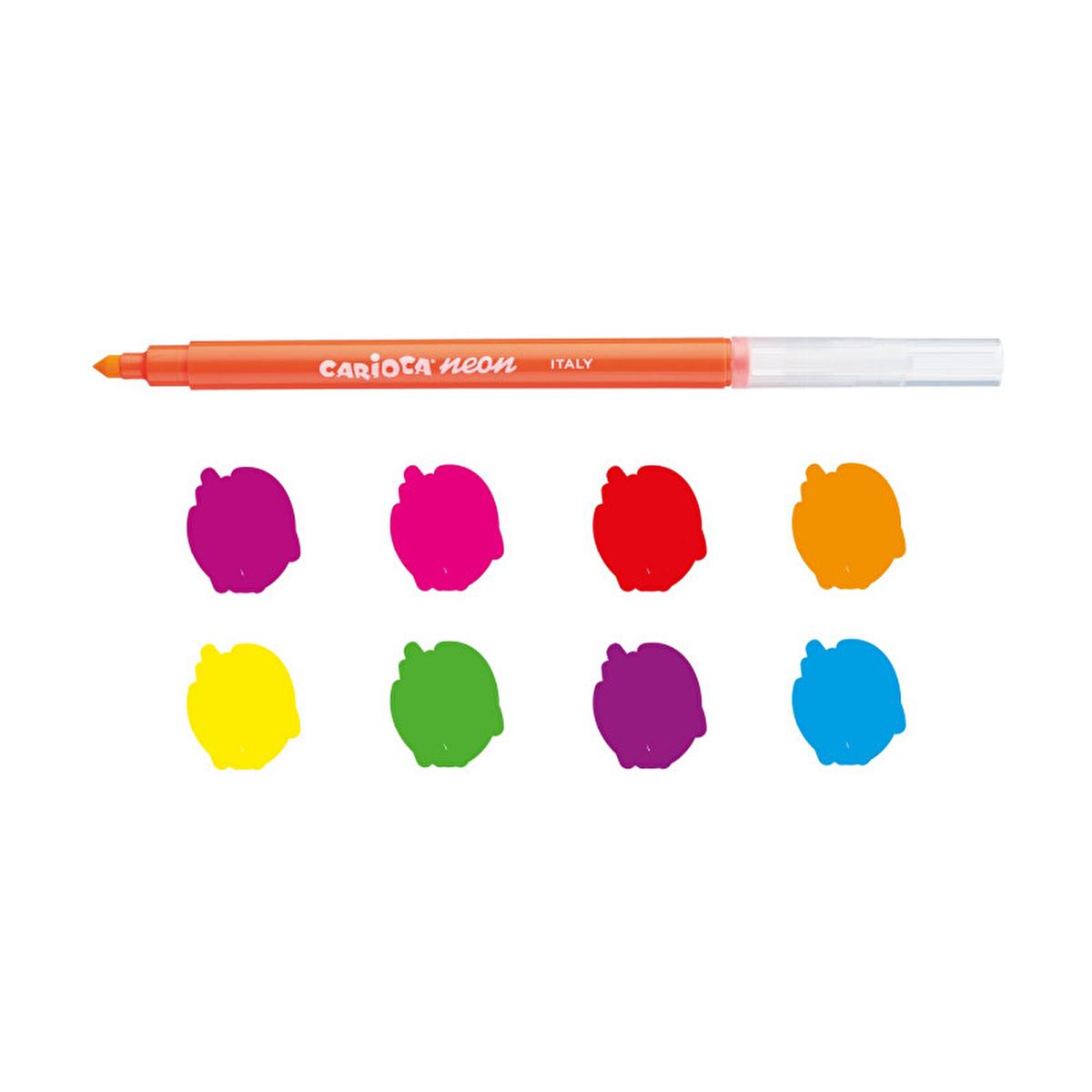 Carioca Washable Neon Marker Pens - 8-Pack, Vibrant Fluorescent Colors for Kids and Artists