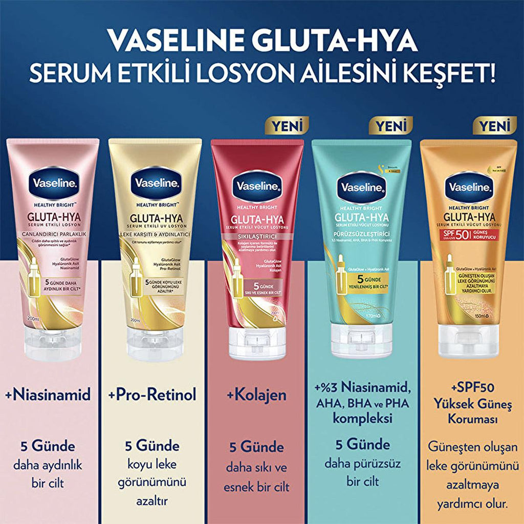 Vaseline Gluta-Hya Firming Body Lotion: Hyaluronic Acid & Collagen for Radiant, Firmer Skin - Intense Hydration, Anti-Aging, Non-Greasy Formula