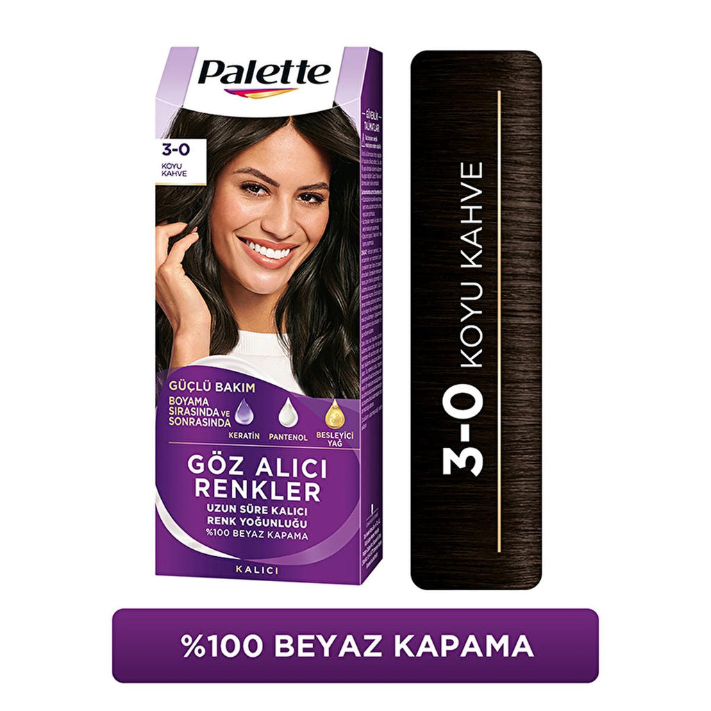 Palette Hair Dye - 3-0 Dark Brown with Keratin & Nourishing Oils for Vibrant Color