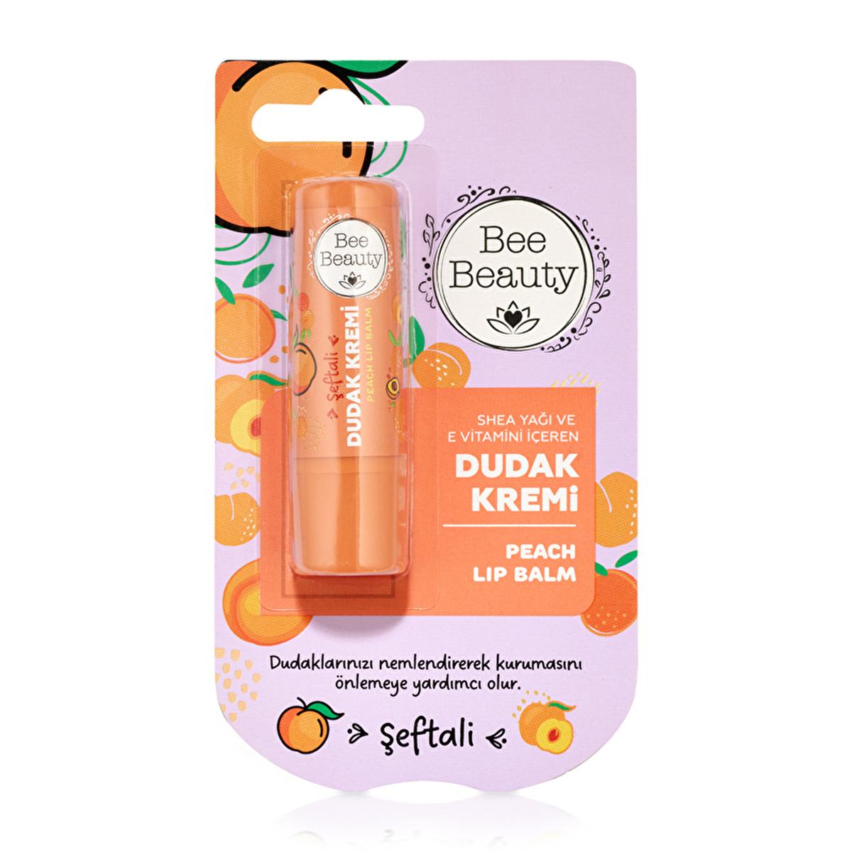 Bee Beauty Moisturizing Peach Lip Balm with Shea Butter & Vitamin E - Hydrating Lip Care for Dry Lips