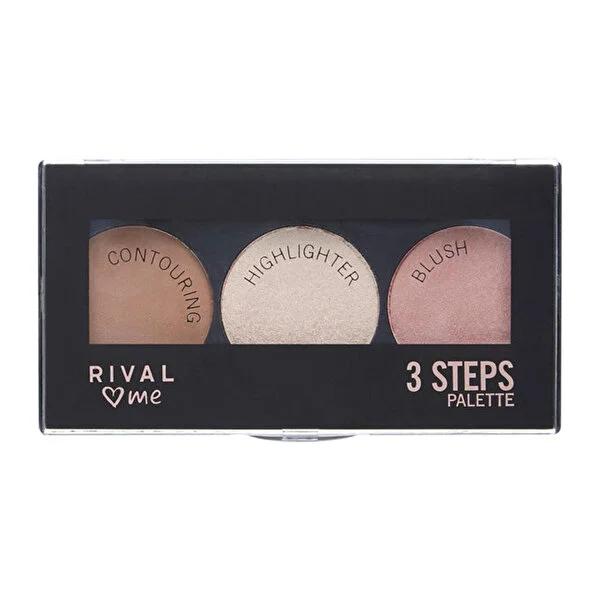 Rival Loves Me 3 Steps Makeup Palette - Compact Contouring and Highlighting Kit for Everyday Use