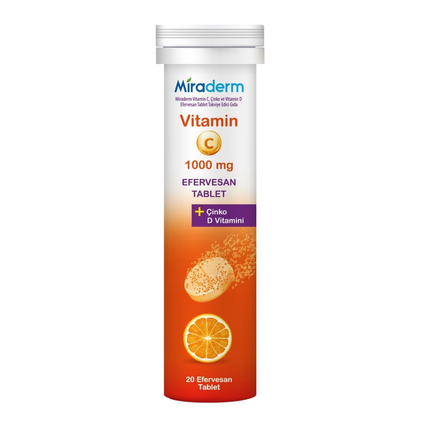 Miraderm Vitamin C Effervescent Tablets - Immune System Support, 20 Count