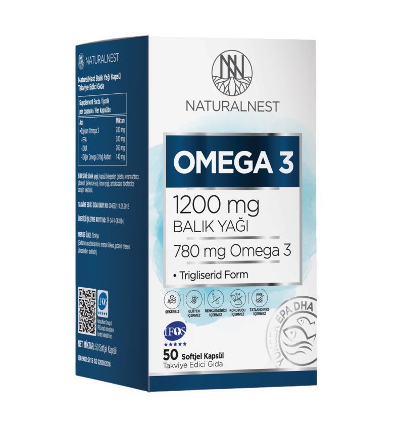NaturalNest Omega 3 1200mg: Fish Oil Capsules - EPA 380mg & DHA 260mg