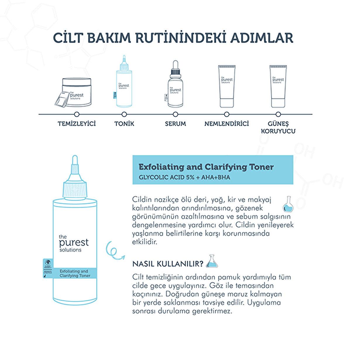 The Purest Solutions Exfoliating Toner with Glycolic Acid (5% AHA) & BHA - Anti-Aging Skincare for Pore Minimization & Sebum Balance