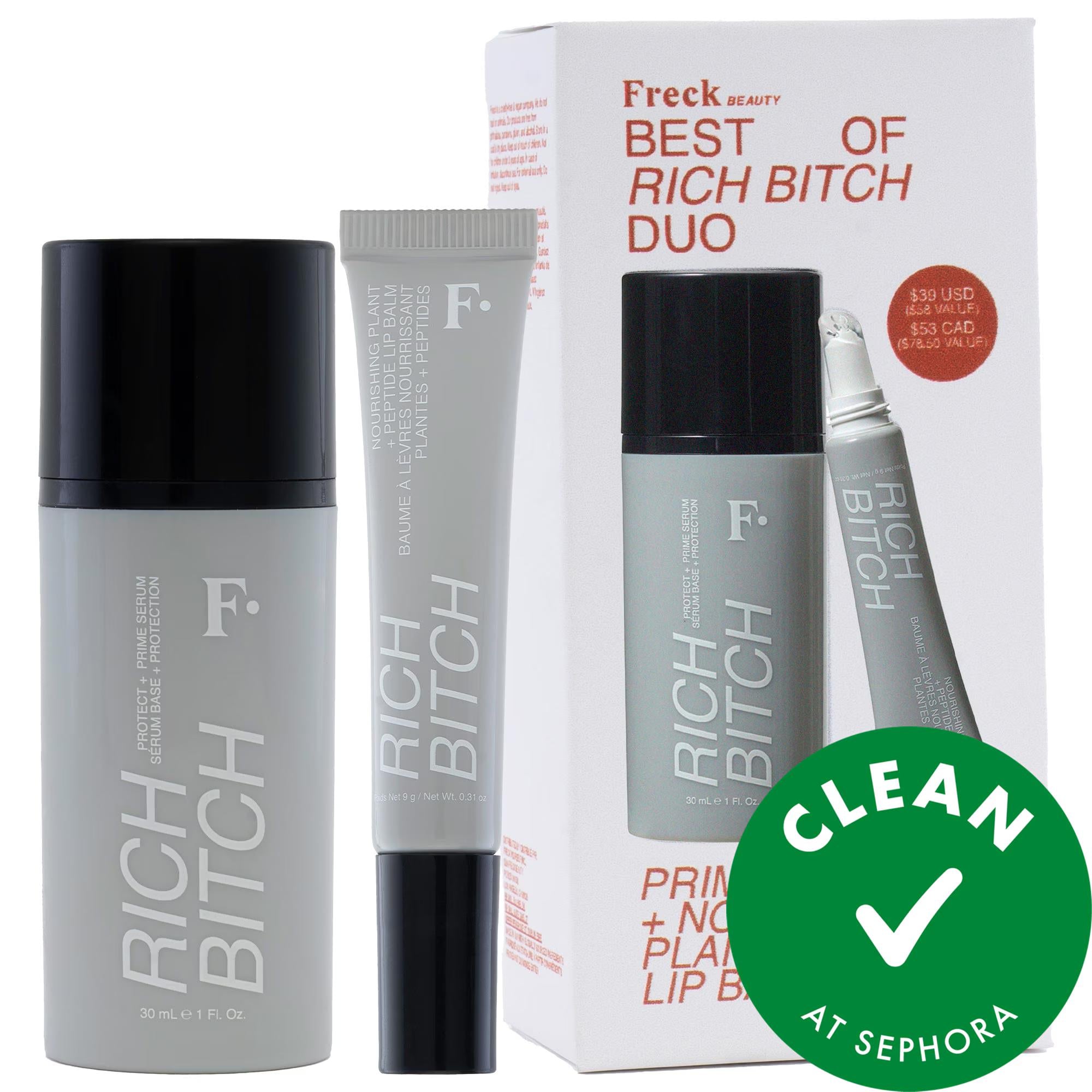 Rich Bitch: Hydrating Primer & Nourishing Lip Balm Set - For Dewy Complexion, Cruelty-Free, Plant-Based Beauty