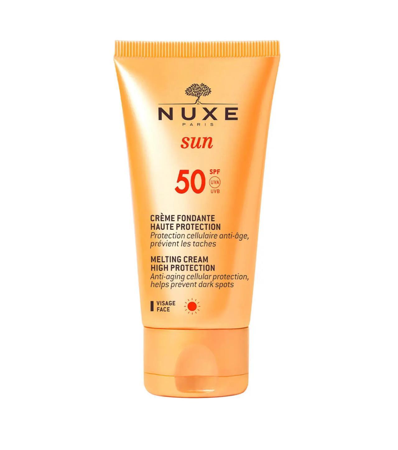 Nuxe Sun Creme Fondante Visage Haute Protection Spf50 - Non-Comedogenic Facial Sunscreen with Moisturizing Benefits