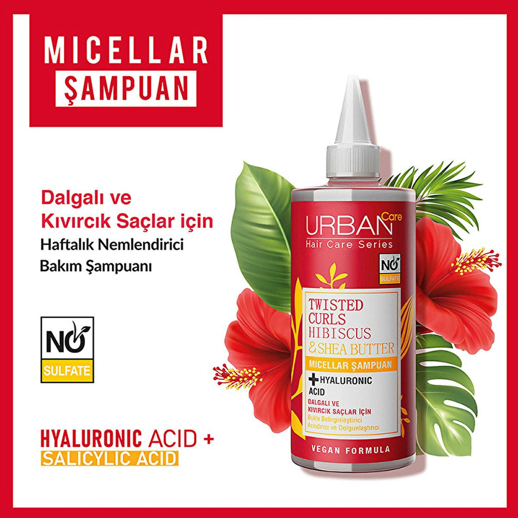 Urban Care Sulfate-Free Micellar Shampoo for Curly Hair - Gentle, Moisturizing, and Frizz-Reducing with Hibiscus & Shea Butter