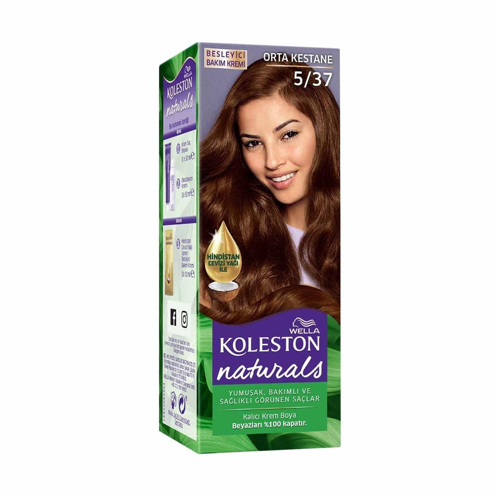 Wella Koleston Naturals Medium Chestnut 5/37 Hair Dye: Long Lasting Color & Gray Coverage with Nourishing Coconut Oil