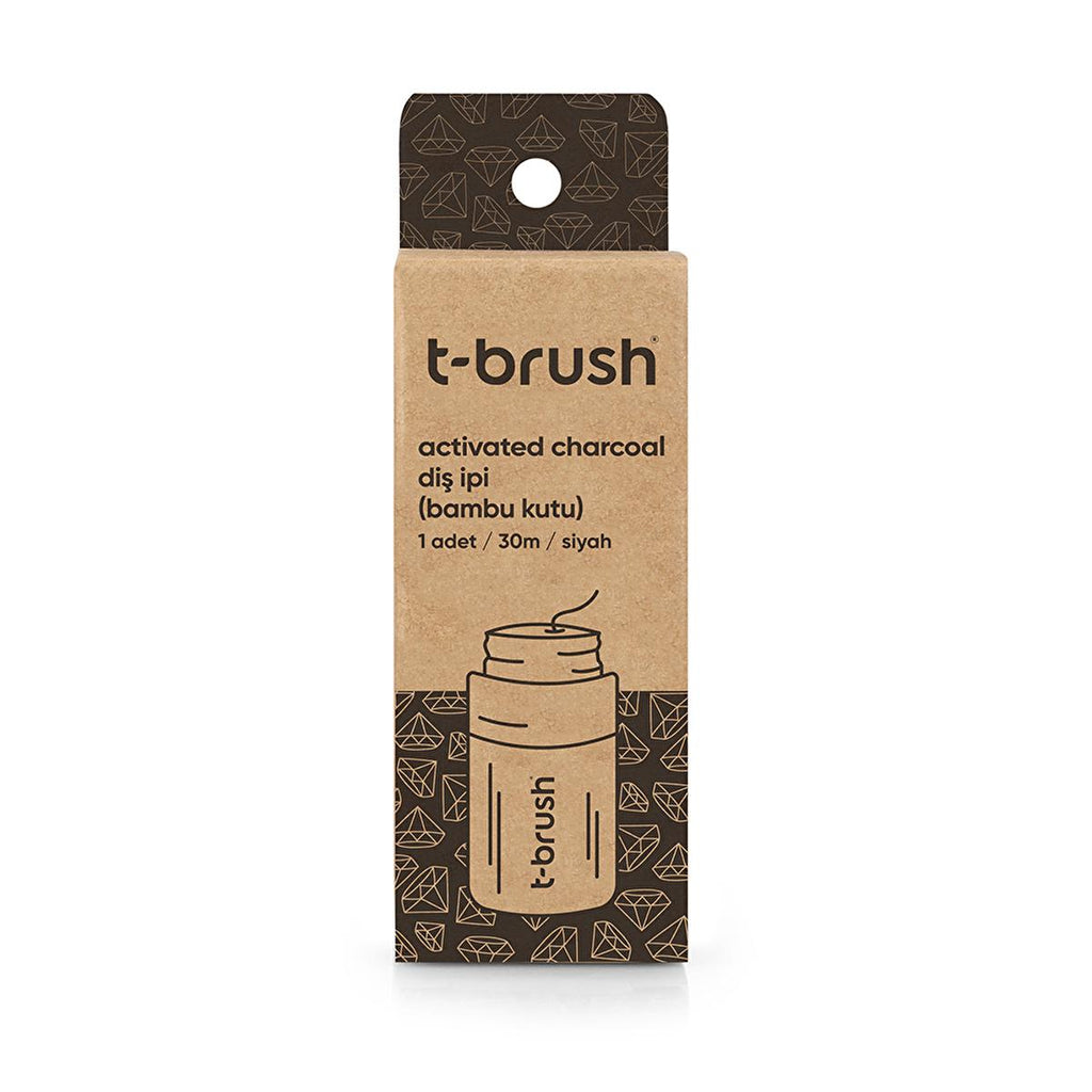 T-Brush Activated Charcoal Bamboo Dental Floss - Eco-Friendly, Vegan, Plastic-Free - Freshens Breath & Prevents Plaque