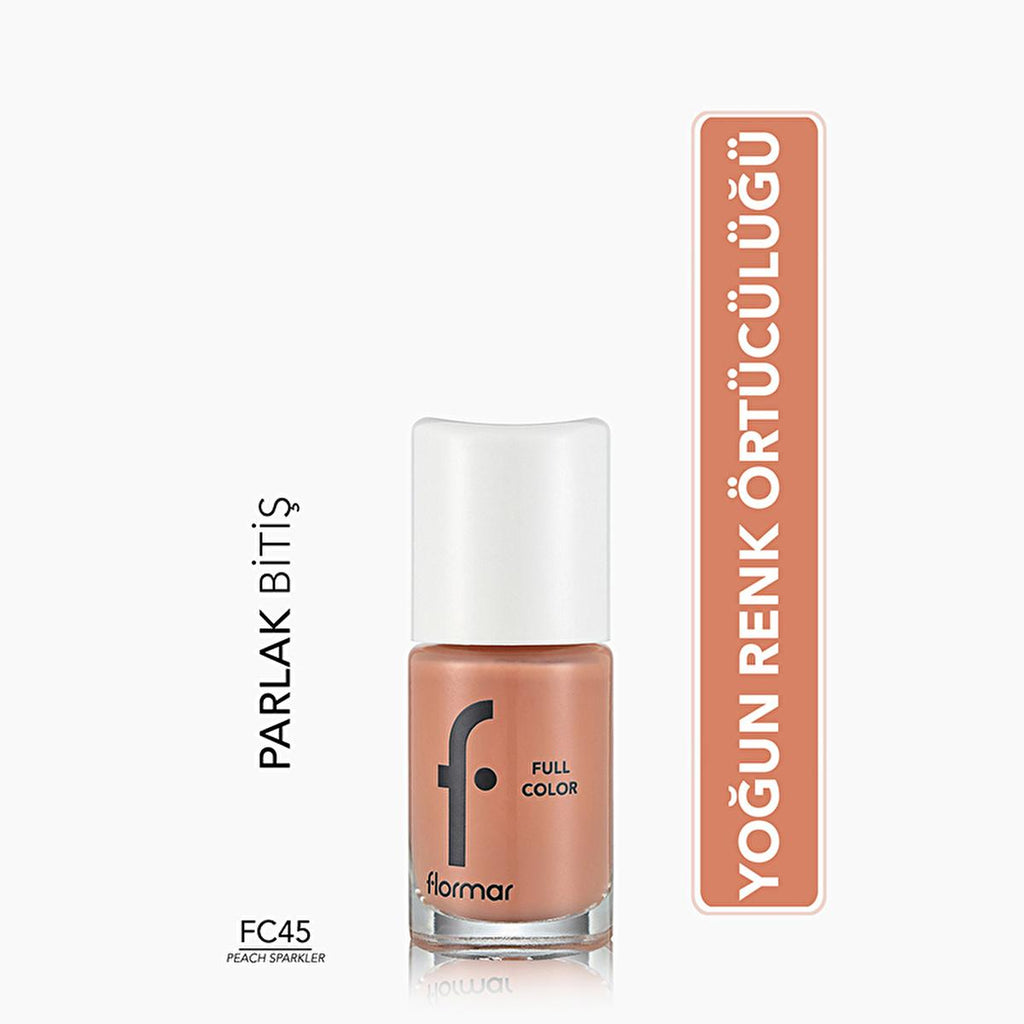 Flormar Full Color Nail Polish - High Pigment, Long Lasting, Glossy Finish - FC45 Peach Sparkler