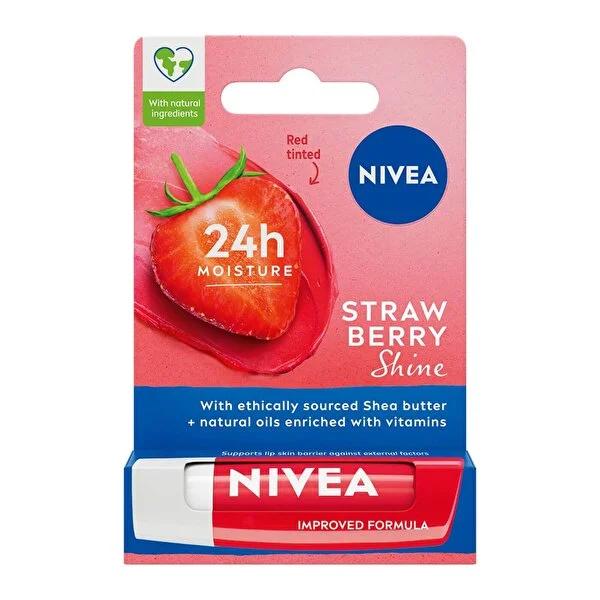 Nivea Strawberry Lip Care - Moisturizing, Tinted Shine with Hydra IQ - Fruity Shine Lip Balm
