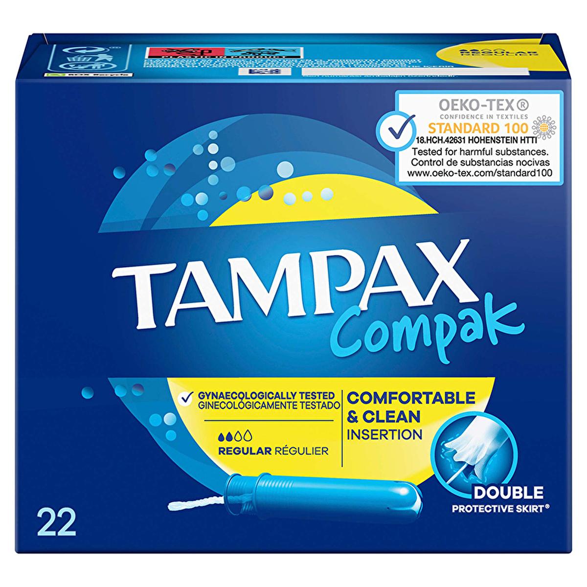 Tampax Compak Regular Tampons with Applicator - 22 Count, Comfortable and Secure Period Protection