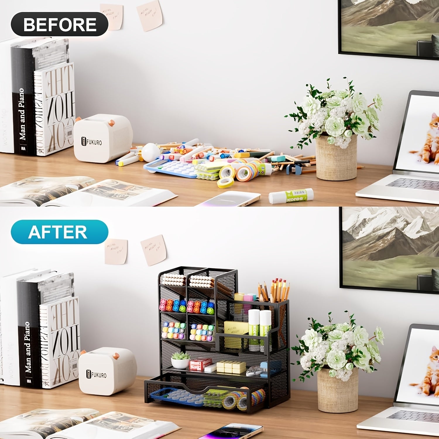 Iron Mesh Desk Organizer Multi-Layer Stationery Storage Box Office School Supplies