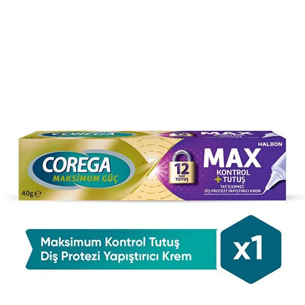 Corega Max Control Denture Adhesive Cream: Strong, Long-Lasting Hold & Prevents Food Trapping for Comfortable Denture Wear