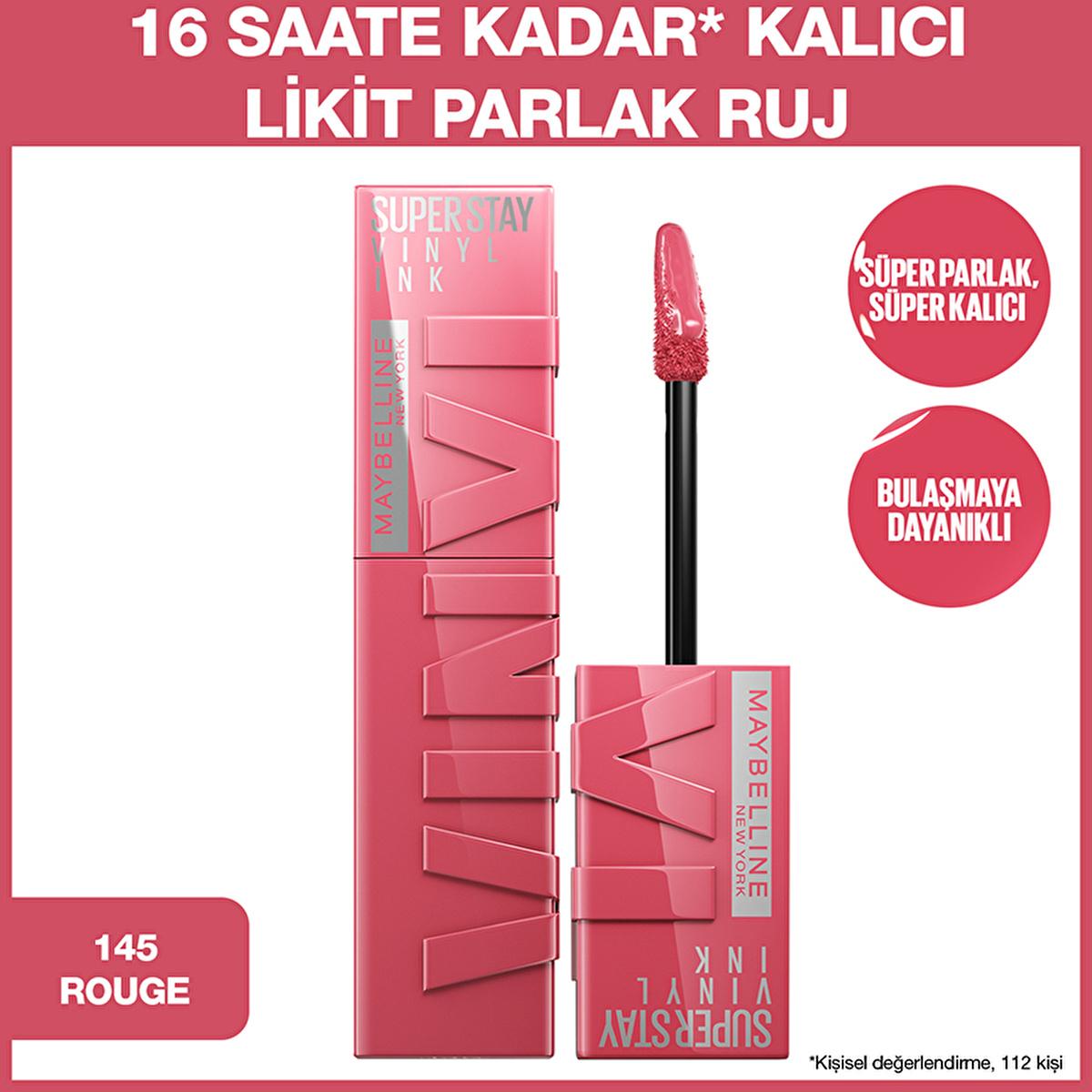 Maybelline New York Super Stay Vinyl Ink Liquid Lipstick - Long-Lasting, Smudge-Proof, High Gloss Finish - 145 Rogue