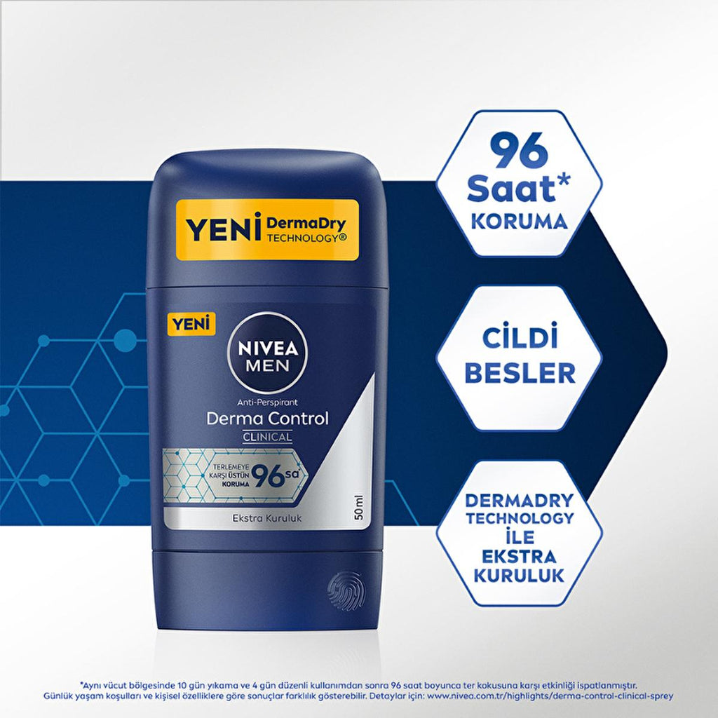 NIVEA Men Derma Control Clinical Anti-Perspirant Roll-On Deodorant for Men - Strong Protection, Long Lasting Freshness