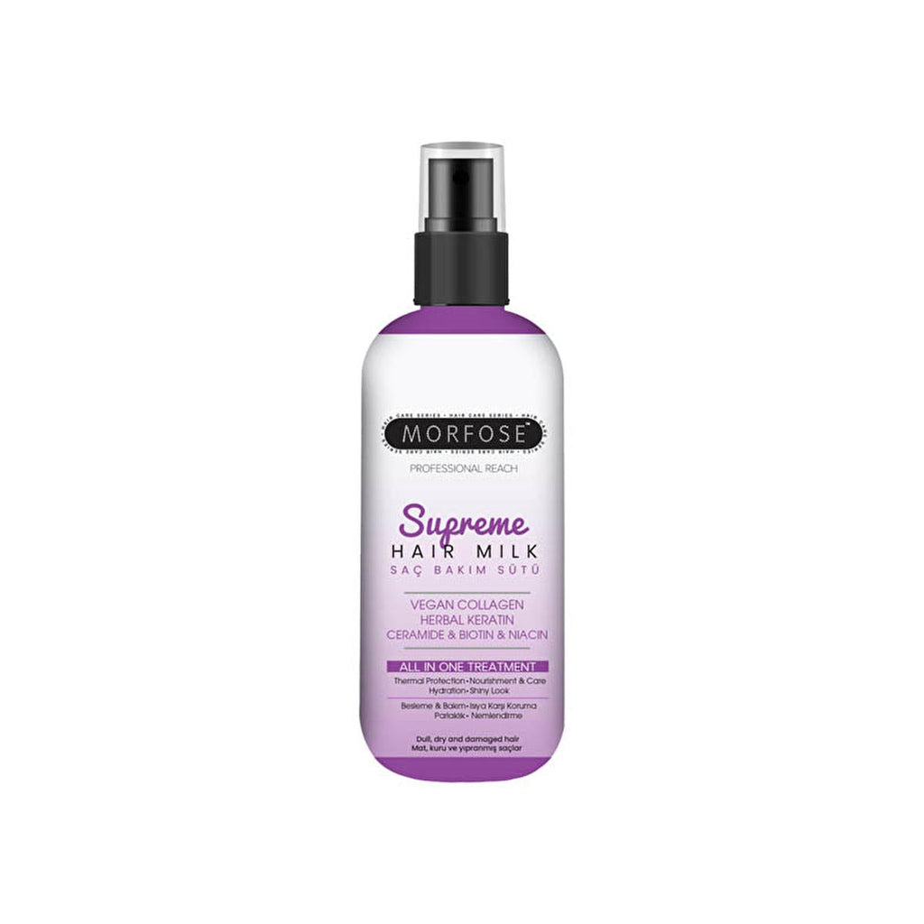 Morfose Supreme Hair Care Milk - Vegan Collagen & Herbal Keratin Hair Treatment, Lightweight Hydration & Heat Protection - 10.14 fl oz