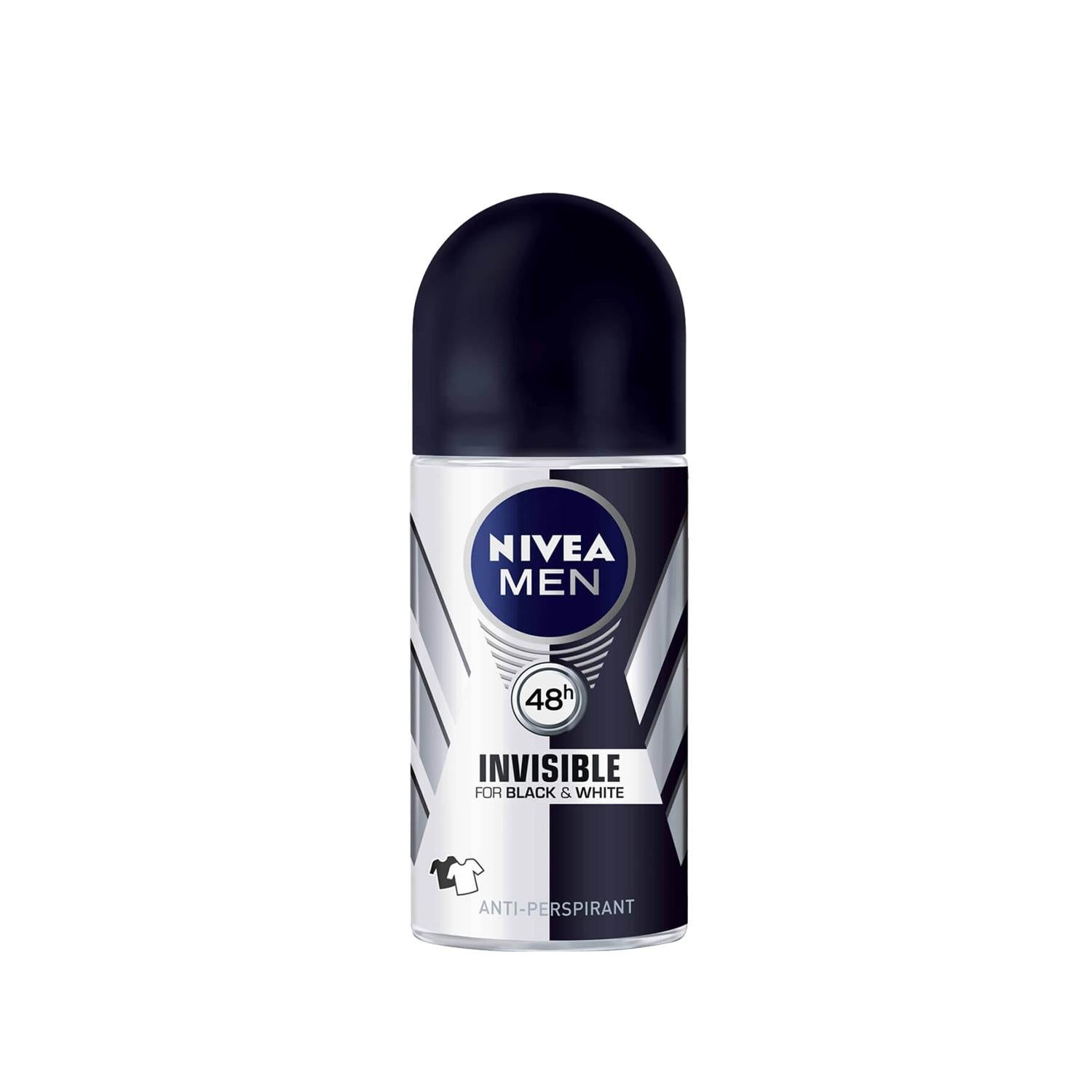Nivea Men Invisible Black&White Roll-On Antiperspirant Deodorant - 50 ml, Prevents Sweat Stains, Long-Lasting Freshness