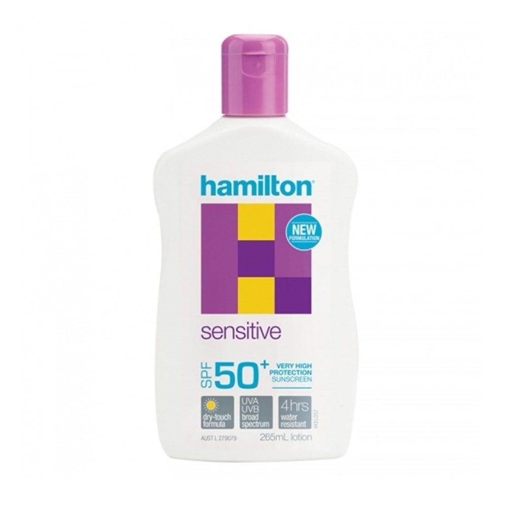 Hamilton Sensitive SPF50+ Sunscreen Lotion for Sensitive Skin - Fragrance-Free, Water-Resistant, Non-Greasy Sun Protection