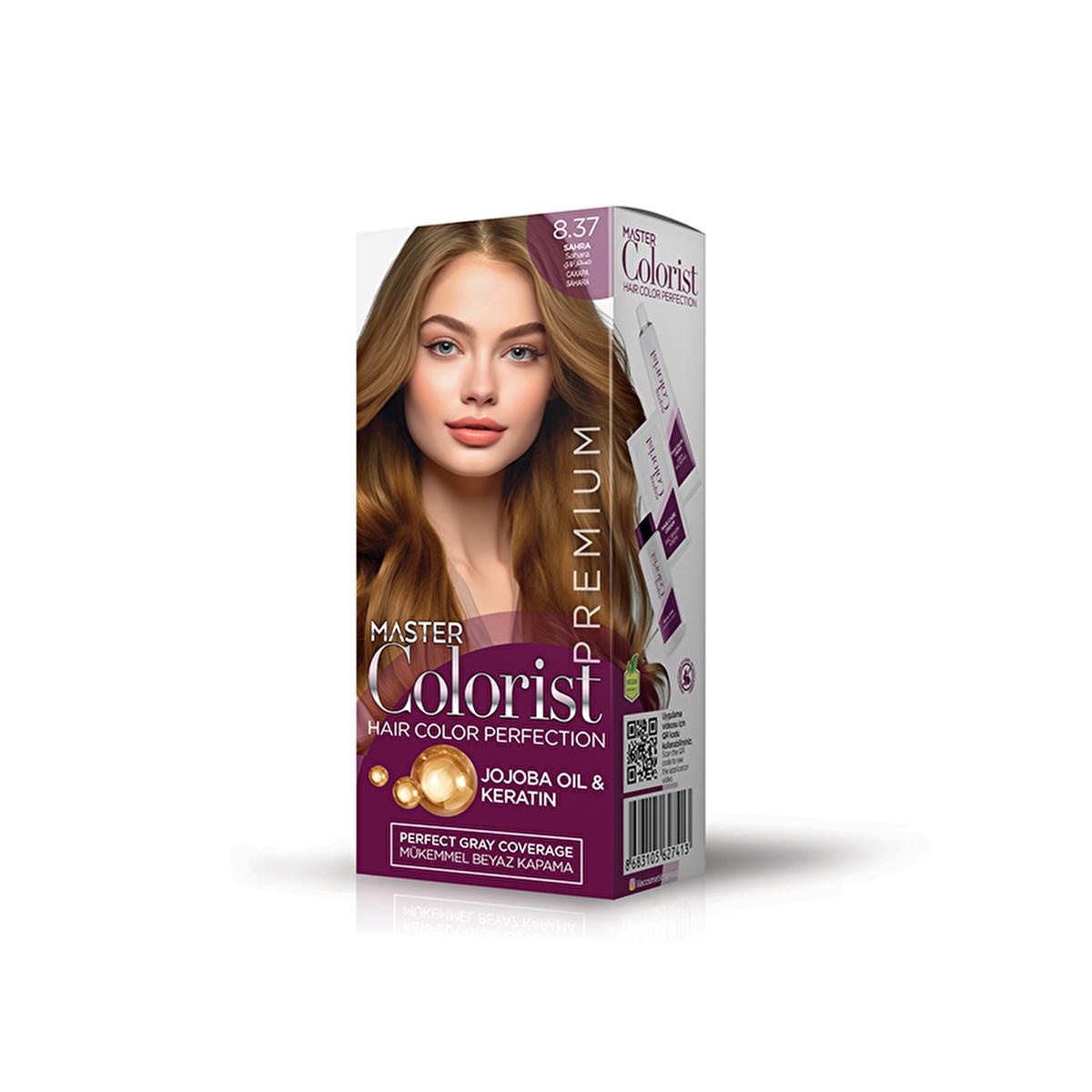 Master Colorist Sahra 8.37: Premium Hair Dye for Lasting Color, Gray Coverage & Nourishment with Jojoba Oil & Keratin Mask