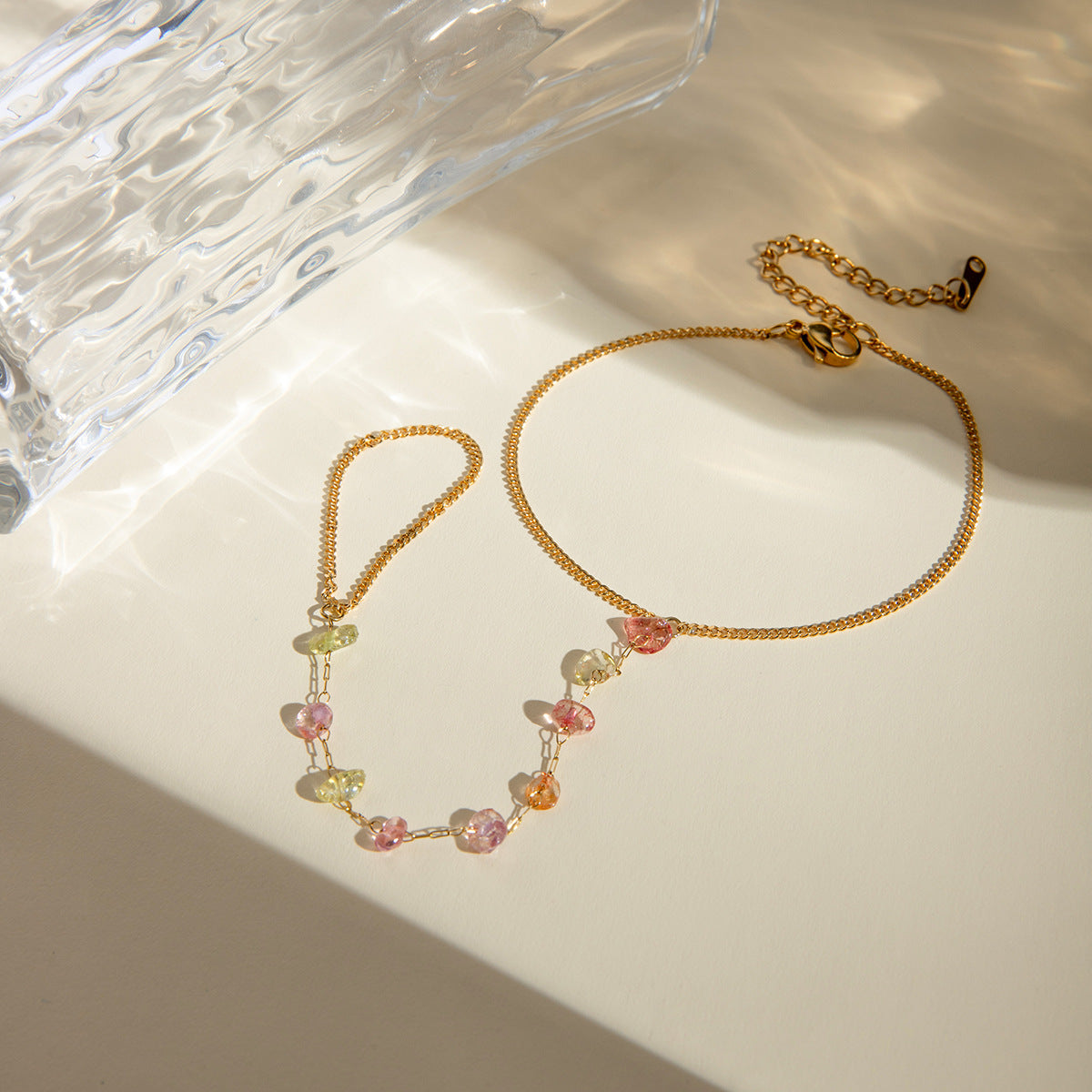 Gold Stainless Steel Broken Stone Chain Ring