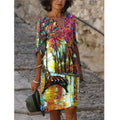Women's Printed Loose Bamboo Fiber Linen Floral Short Sleeves