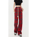Women's Mop Drawstring Plaid Casual Pants