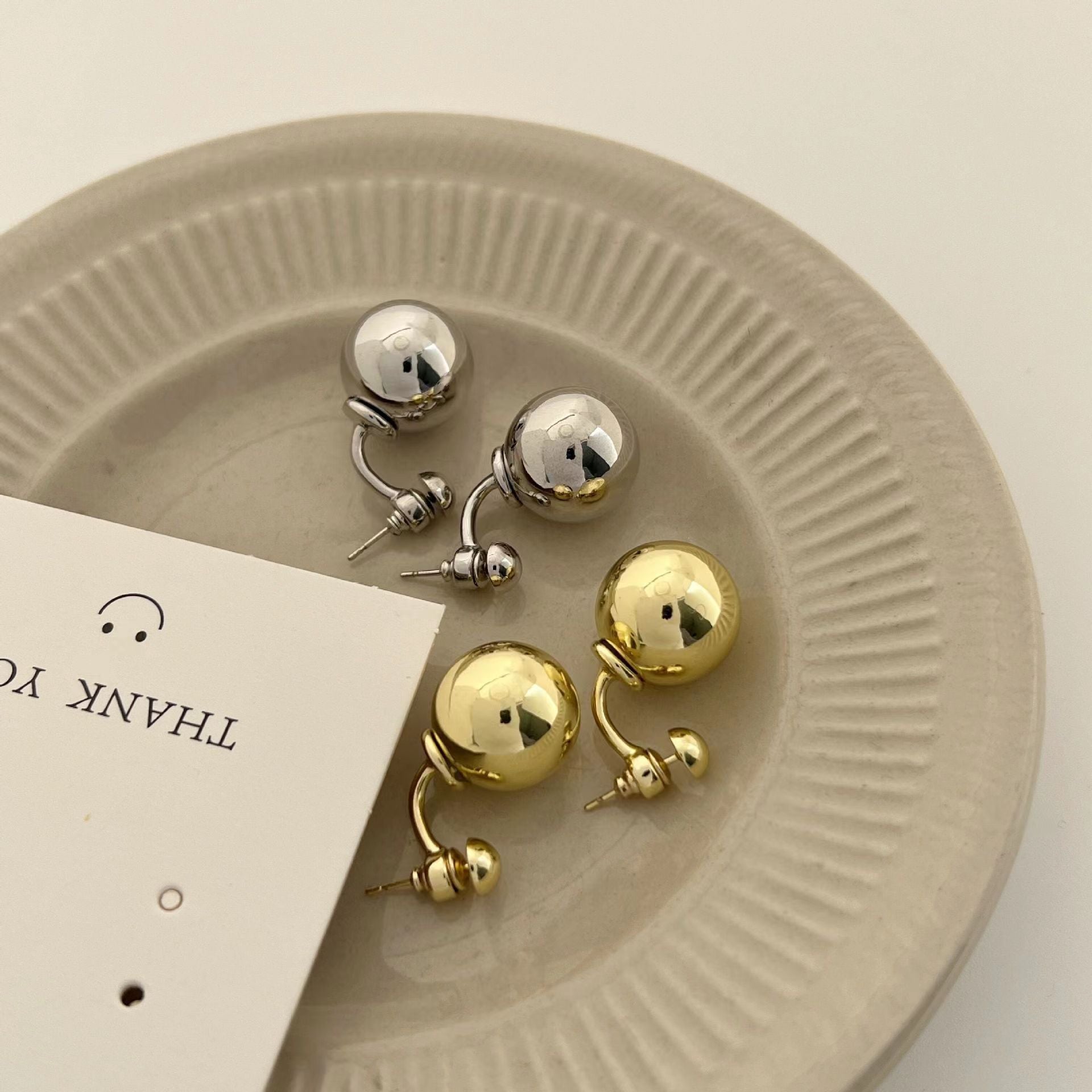 Round Beads Metallic Earrings