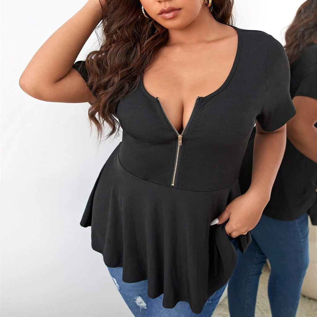 Euro-American Plus Size Zip Tee